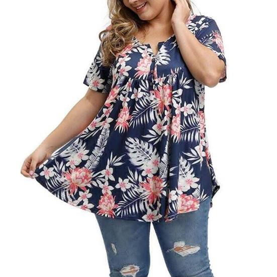 Женские топы с V-образным вырезом, коротким рукавом, туника, рубашка с пуговицами, свободный крой, повседневная пляжная блузка, повседневная одежда