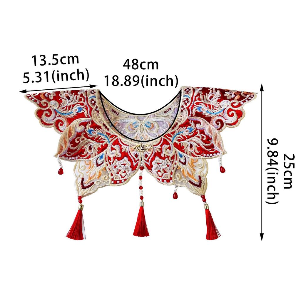 Этнический стиль Красная вышитая пряжка Ханьфу лошадь платье украшение облако плечо Тяжелая промышленность бисер бахрома подвеска накладной воротник