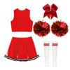 Kids Girls Sparkly Cheer Outfit Crisscross Striped V Neck Crop Top Pleated Skirt and Bow Set