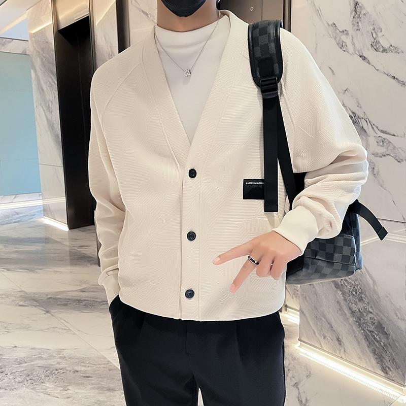 Осень и зима Новый кардиган свитер в американском ретро повседневном непринужденном стиле с V-образным вырезом мужской однотонный свитер пальто