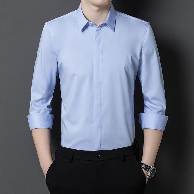 Мужская деловая рубашка большого размера, однотонный комбинезон с длинным рукавом