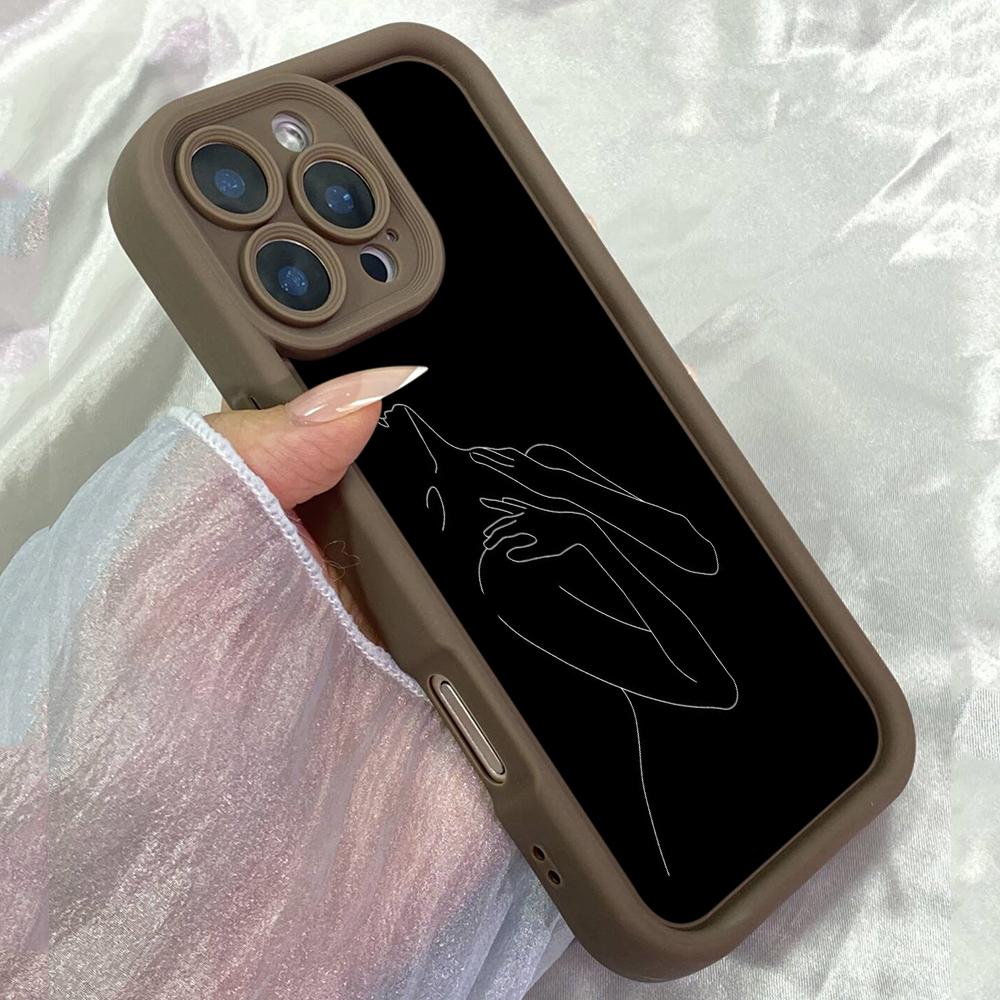 JT84 Черные Линейные Рисунки для iPhone 17 16 15 Pro Max Samsung S26 S25 S24 Ultra A17 A16 A07 A56 Xiaomi 15T Redmi Note14 Pro Мягкий 15c TPU Чехол