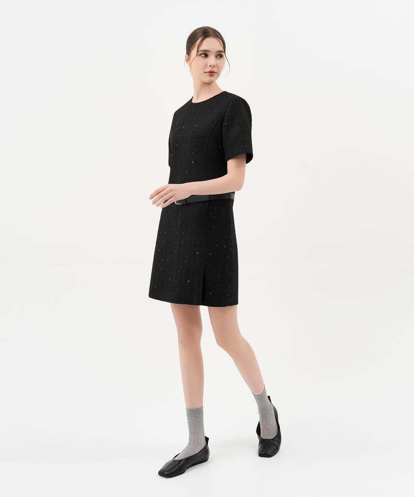 Laneonkyulleoseu Tweed Belted Mini Dress_Black