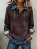 Женская вязаная рубашка с лацканами и длинным рукавом в европейском стиле 2025 года - Универсальная повседневная рубашка с пэчворком из денима для осени/зимы