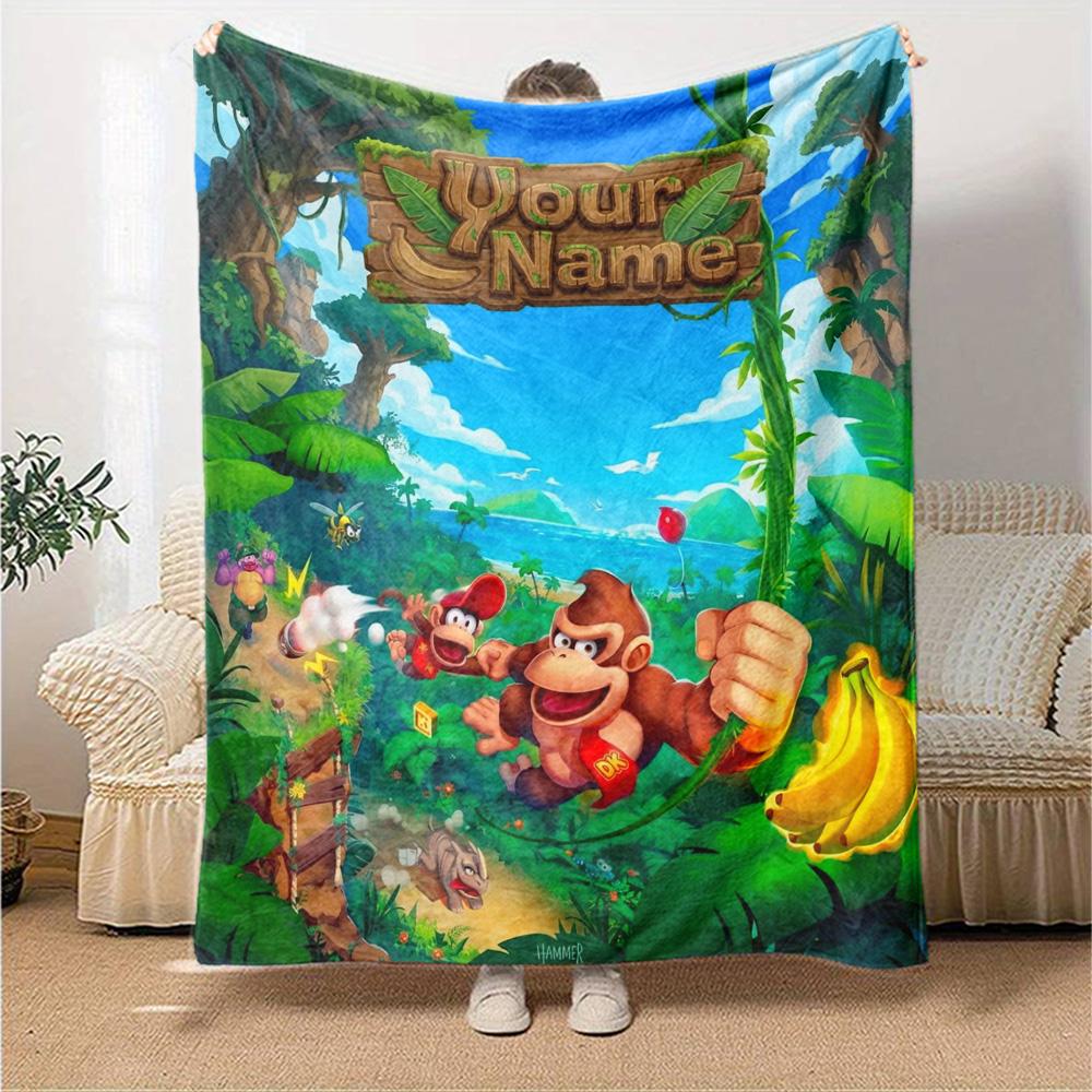 Name Custom Donkey Kong Print Flannel Blanket High Quality Warm Comfortable Cover for All Seasons Perfect for Gifts Home Decor
