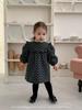Jenny Kids 2025 Осень/Зима Теплое стеганое хлопковое платье с длинным рукавом для девочек, корейский стиль