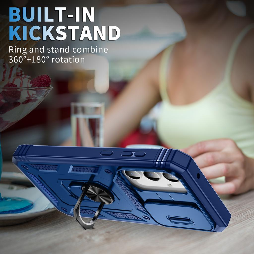 For Samsung Galaxy A35 5G Case TPU+PC Kickstand Phone Cover with Slide Lens Lid