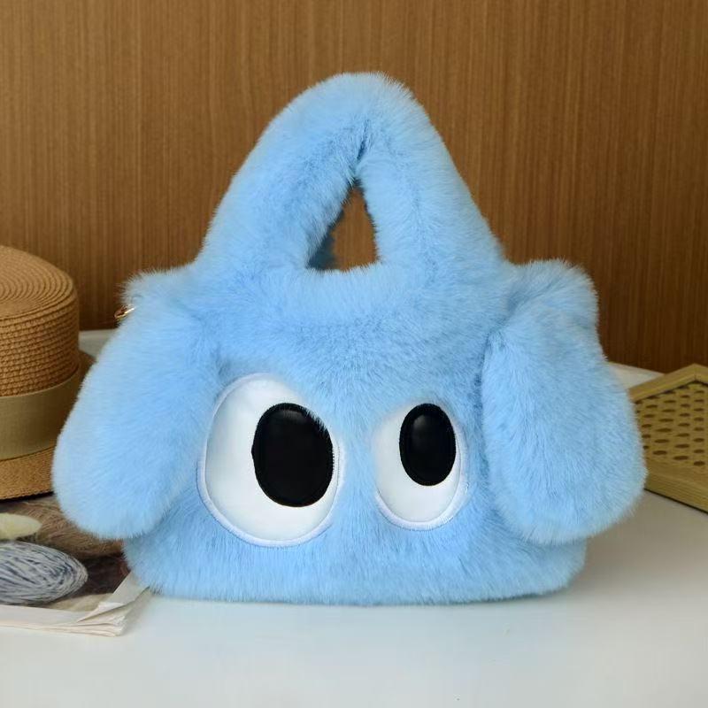 Big-Eyed Dog Plush Crossbody Bag: Faux Rex Rabbit Fur Childlike Tote, Fashionable Cartoon Handbag for All Seasons