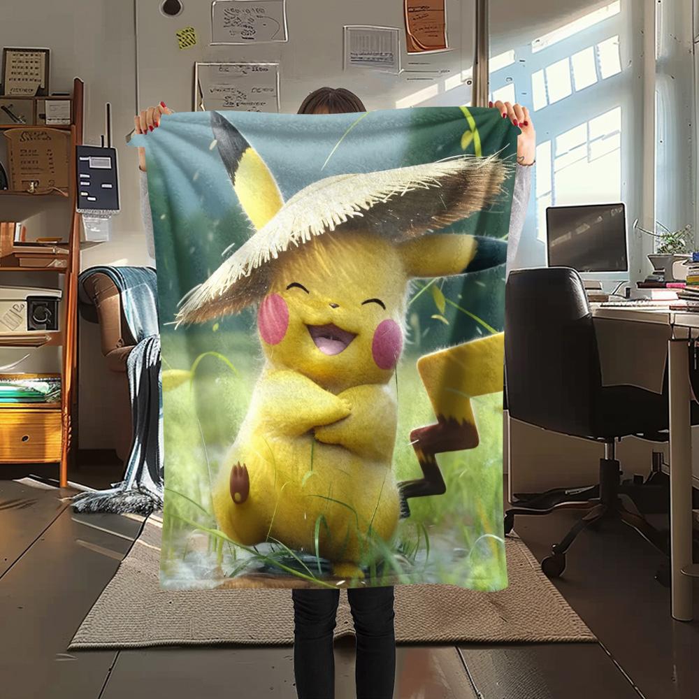Cute Pikachu Print Flannel Blanket, High quality Comfortable for All Seasons, Home Decor, Warmth and Comfort