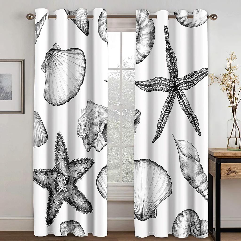 Ocean Animal and Plant Theme High Blackout Drapes Shell Style Thick Clackout Drape Various Styles Bedroom Space Home Drape Hot