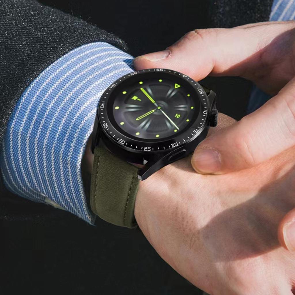 22mm Top Layer Genuine Cow Leather Strap for Huawei Watch GT 5 Pro/5/4 46mm/Samsung Galaxy Watch3 45mm Quick Release Watch Band