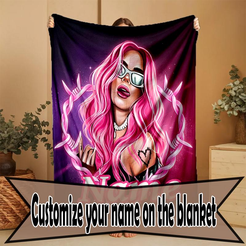 Custom Name Personalized Karol G Print Blanket, Home Decor, Bedroom, Sofa, Camping, Couch, Gifts for Birthday Christmas