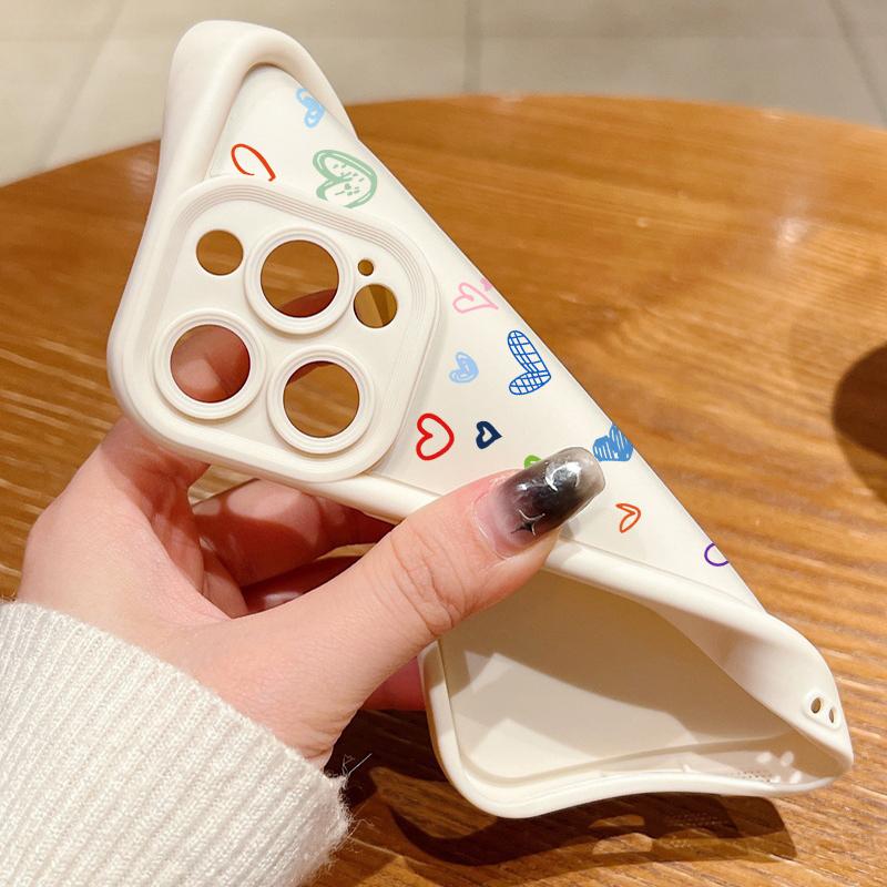 Cartoon Love Hearts Pattern Shockproof Phone Case for iPhone 16 15 14 Plus 13 12 11 Pro Max Xs Xr 8 7 Matte Tpu Soft Lens Protection Anti-Fall Cover