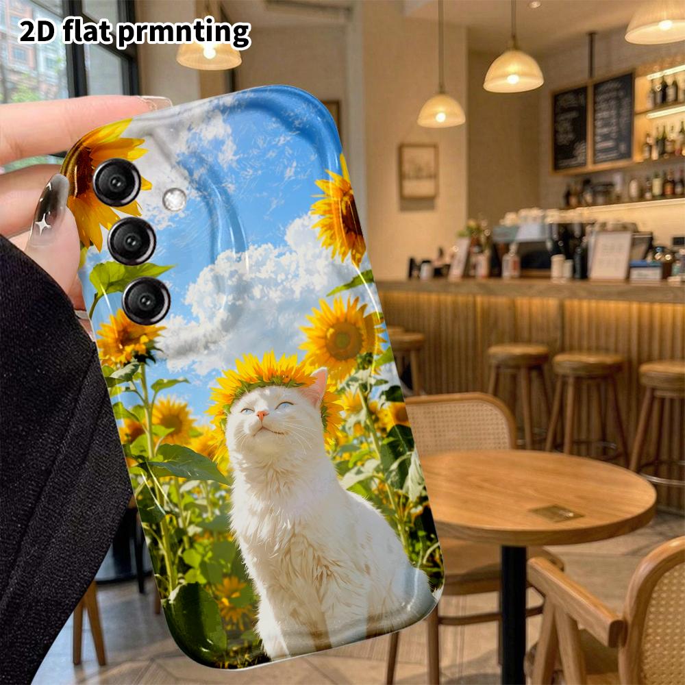 Чехол для телефона: Плоский 2D защитный чехол для Samsung Galaxy A34 A35 M05 M06 S20 S22 S21 FE Plus 5G, Цветочное море Маленький белый кот, идеальный праздничный подарок для Криса