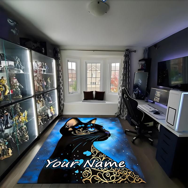 1PC Custom Name Blue Cat Dreamscape Theme Floor Mat Ideal for Living Room, Game Rooms, Office, Bedroom, Office Floor Mat , Floor Mats for Home