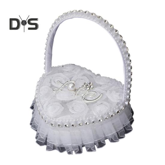 Rhinestone Decor Wedding Ring Pillow Rose Beautiful Wedding Elegant Lace Jewelry Case