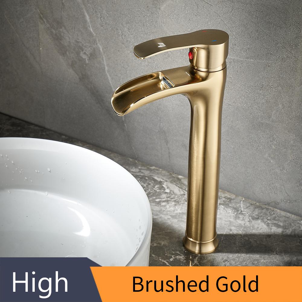 Modern Basin Faucets Waterfall Bathroom Faucet Single Handle Basin Mixer Tap Bath Faucet Brass Sink Water Crane Gold 855987