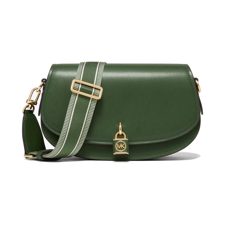 MICHAEL KORS Mila Classic Leather Messenger Bag, Saddle Bag, Shoulder Bag, Crossbody Bag Medium Jasper 30S3GIMM8L-386