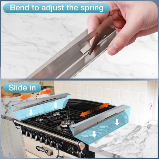 2 шт., нержавеющая сталь, заглушки для зазоров в плите, термостойкая защита для плиты, регулируемая длина, заполнитель зазоров в плите для кухонной духовки, комплект для отделки столешницы