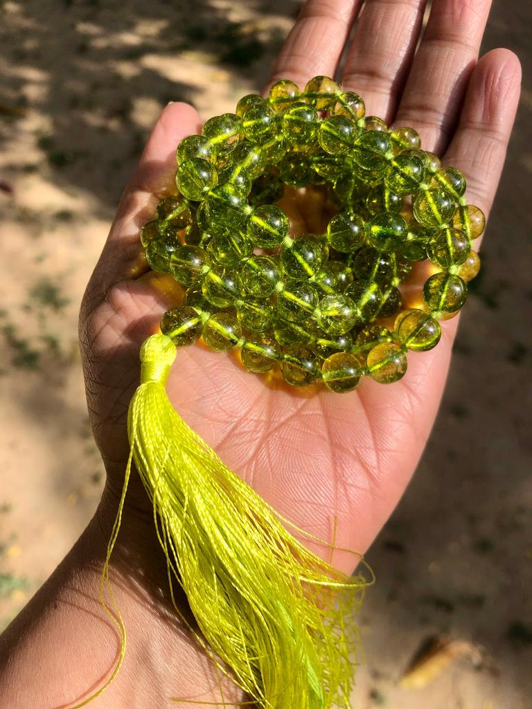 8 mm Rnd 108+1 Guru Beads Original Peridot Jaap Rosary, Japa Mala Energized, Yoga Prayer Healing Meditation, August Birthstone, Green Mala