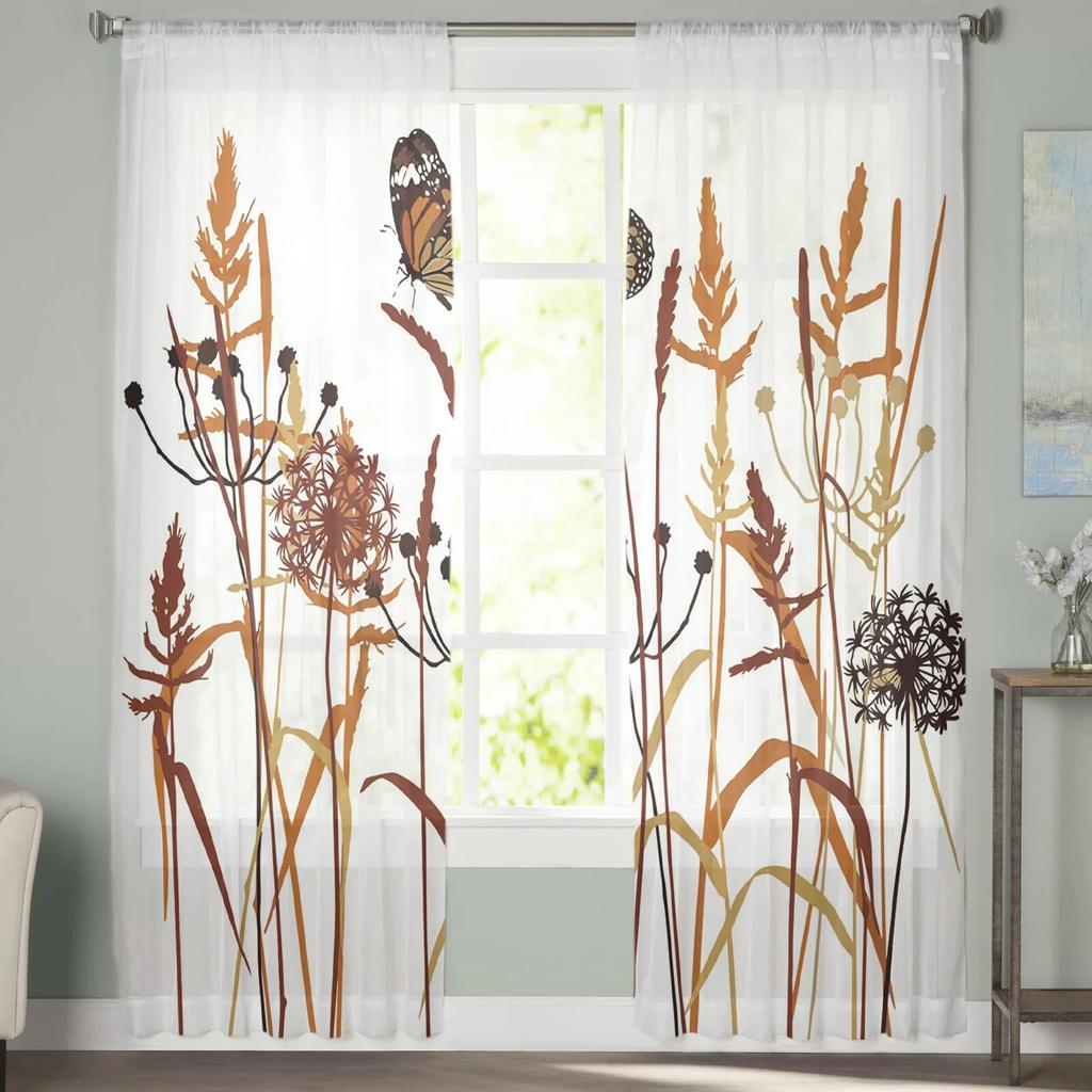 Dandelion And Butterfly Tulle Curtains for Living Room Bedroom Modern Voile Curtain Kitchen Chiffon Sheer Curtains