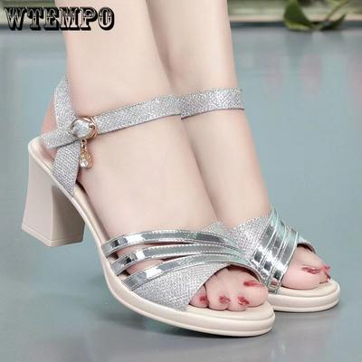 Женские босоножки на высоком каблуке, летние, средний каблук, мягкая подошва, грубые одинарные туфли