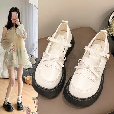 Модные туфли в стиле Лолита с круглым носком и толстой подошвой для девочек Милые милые туфли Мэри Джейн Kawaii Lace Butterfly-knot Простые туфли для женщин Повседневные мокасины