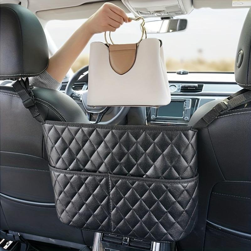 Car Seat Back Storage Bag Leather Hanging Organizer Large Capacity Middle Seat Net Auto Interior Supplies Holder
