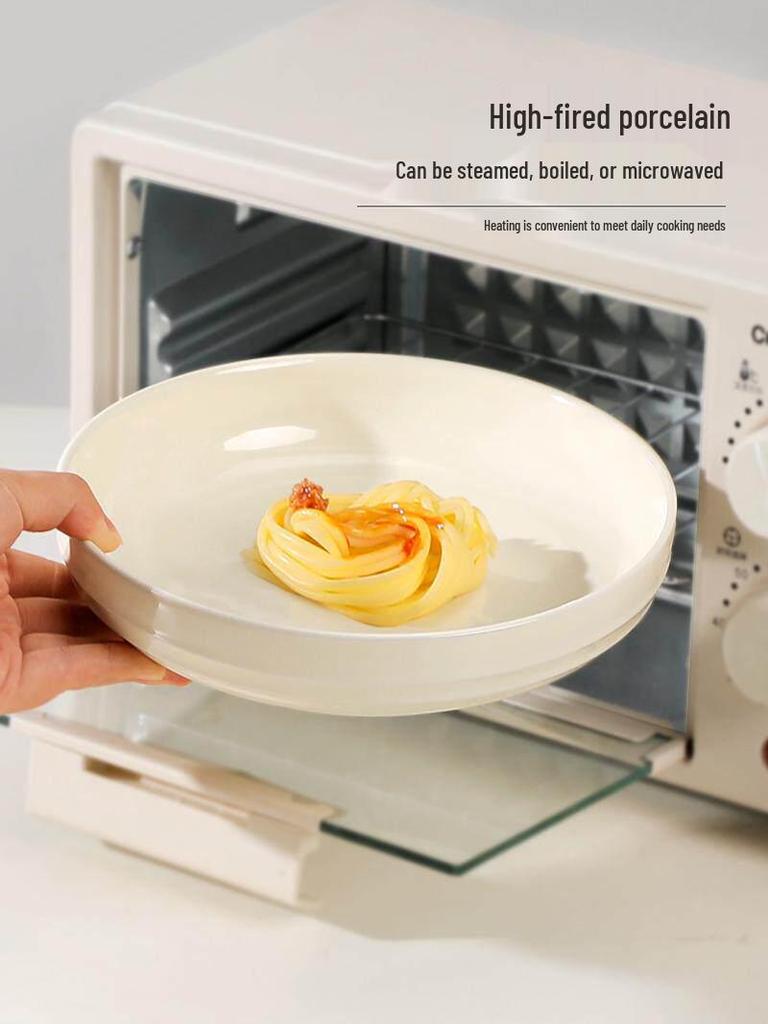 Набор из 4 предметов: Керамические глубокие тарелки для супа, 8 дюймов, утолщенные, для большой порции - Креативный кремовый стиль