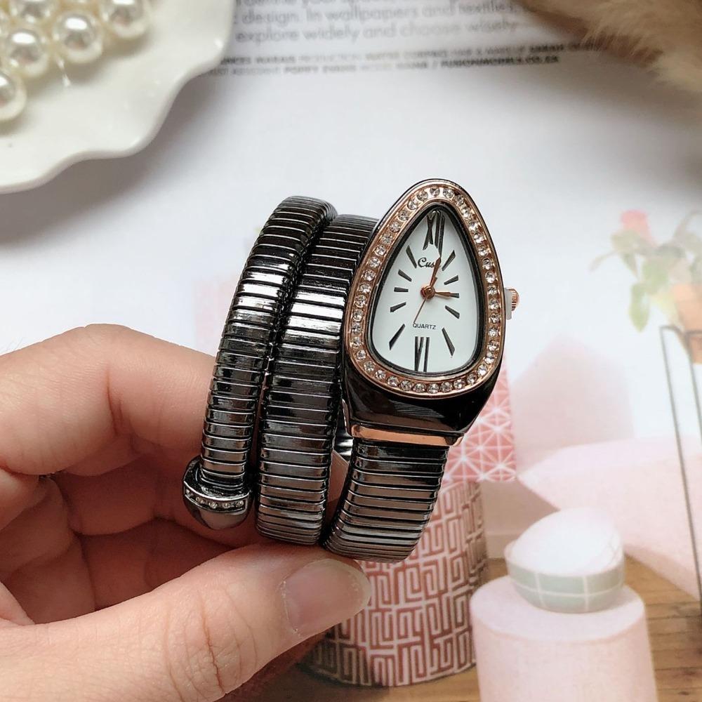 Кварцевые наручные часы из нержавеющей стали, элегантные часы-змея, браслет, модные женские кварцевые часы для женщин