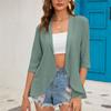 Женский кардиган с открытой передней частью, легкий кардиган с рукавами 3/4, однотонный кардиган с драпировкой и оборками на лето и осень