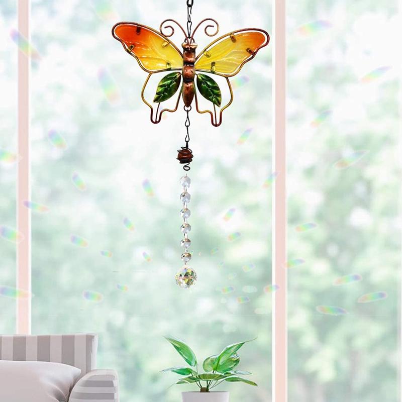Colorfol Crystal Pendant Butterfly Hummingbird Sun Catcher Chain Rainbow Maker Prism Painted Glass Wind Chimes Home Garden Decor