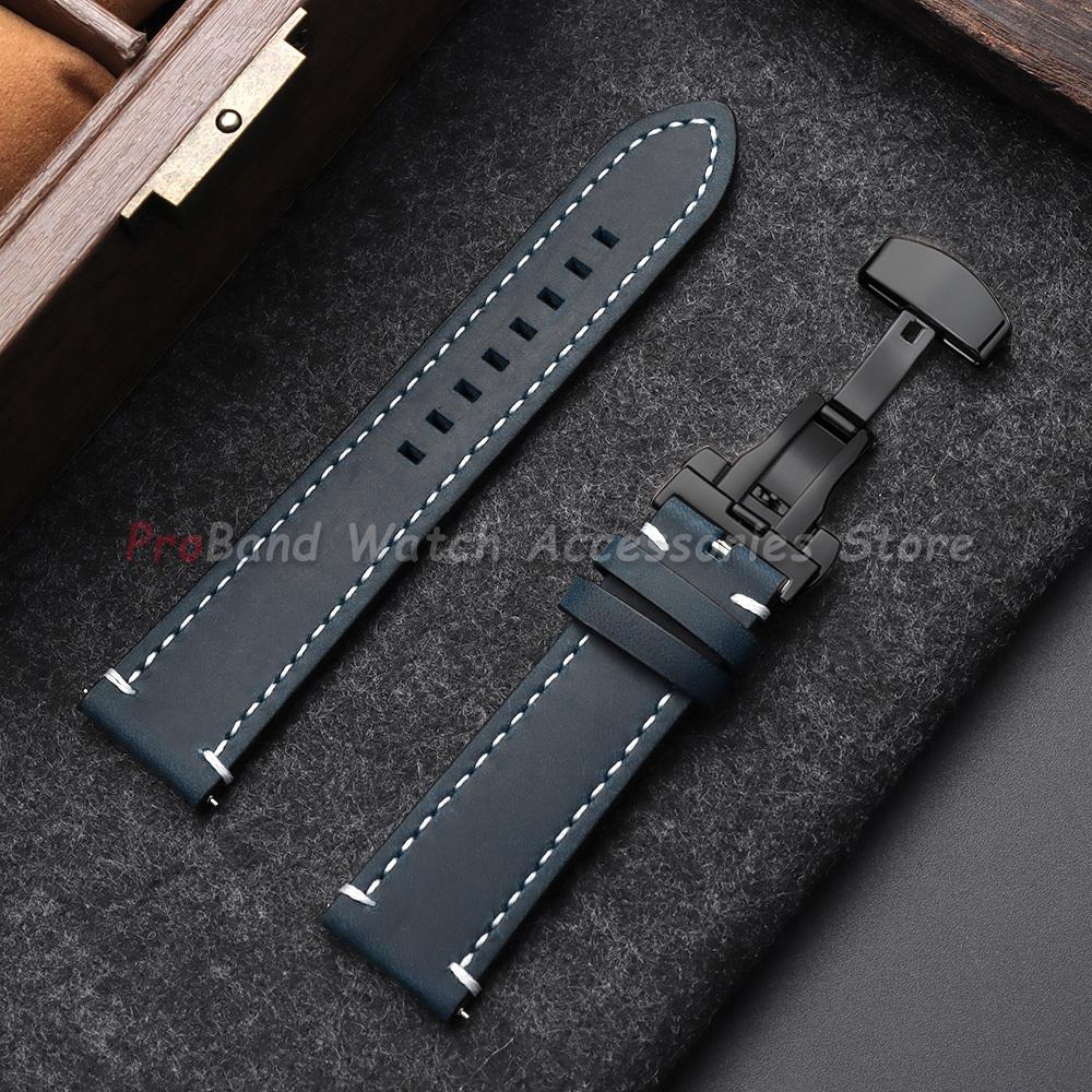 18mm 19mm 20mm 21mm 22mm 24mm Retro Vintage Calfskin Leather Watch Straps Butterfly Buckle Watchband Universal Business Bracelet