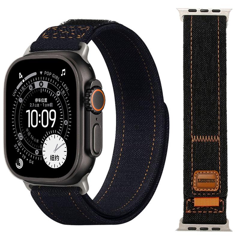 Джинсовый Нейлоновый Ремешок Для Apple Watch Ultra 3-2-1 49мм 11 10 46мм 42мм Плетеный Браслет iWatch 9 8 7 6 5 4 SE 45мм 44мм 41/40мм Ремешок