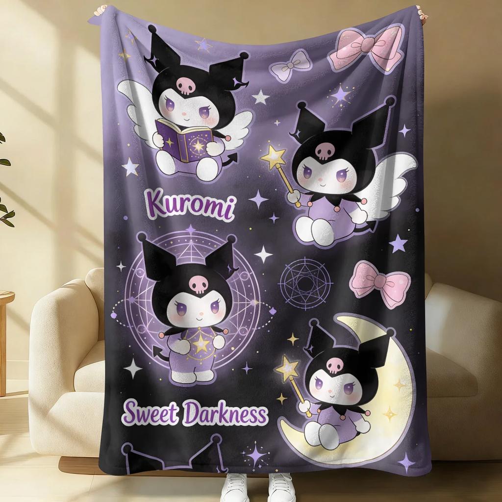 Фиолетовое покрывало Kuromi Фланелевое флисовое одеяло Мягкое теплое пушистое милое Чехол для дивана кровати Шарф для сна в офисе Легкое одеяло Подарок для девочки