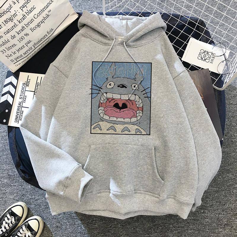 Japanese Anime Cartoon Totoro Hoodie Women Kawaii Hoodies Miyazaki Hayao Studio Ghibli Harajuku Grey Sweatshirts Unisex Sweatshirt