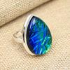 Кольцо ручной работы в форме груши из стерлингового серебра 925 пробы с синим австралийским тройным опалом и драгоценным камнем
