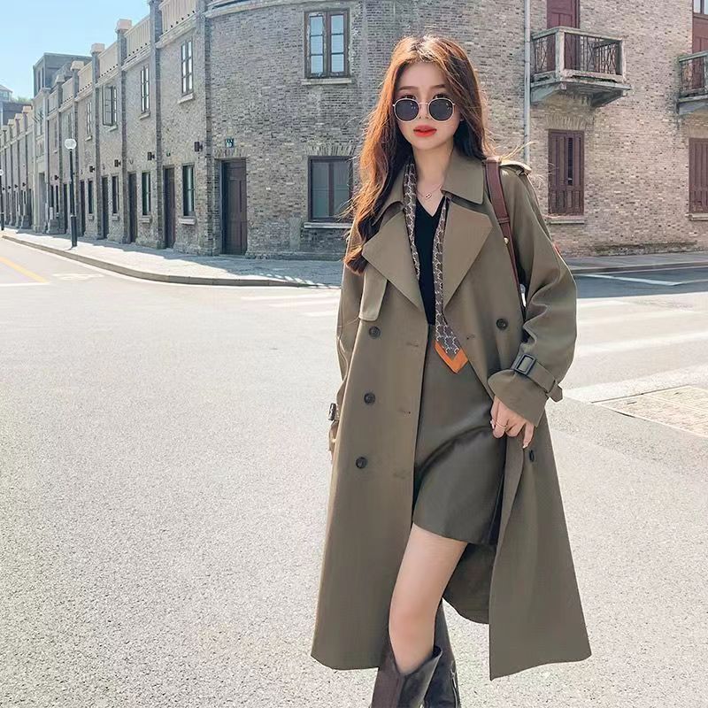 Long Trench Coat for Women with British Style and Fashionable Clothes