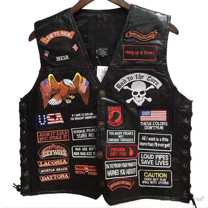 Harley Vest Leather Vest Riding Vest 42 Embroidered Badge Leather Vest Men