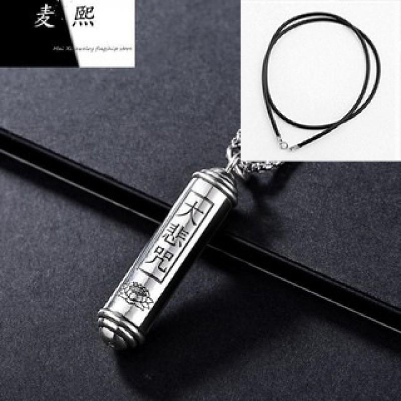 Mens Vintage Buddhist Pendant Necklace With Crystal Charm Copper Alloy Geometric Amulet Protection Style