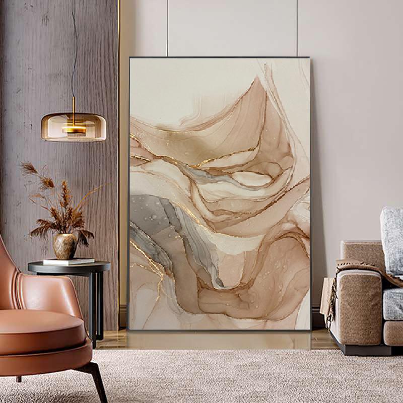 Абстрактные современные бежевые, золотые, розовые, коричневые, спиртовые чернила, жидкие художественные текстуры, печать на холсте, настенные картины для декора гостиной