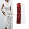 Spring New Women's Clothing French Simplicity Style Knitting Ruched Decorative Stand Collar Sleeveless Dress 4772345