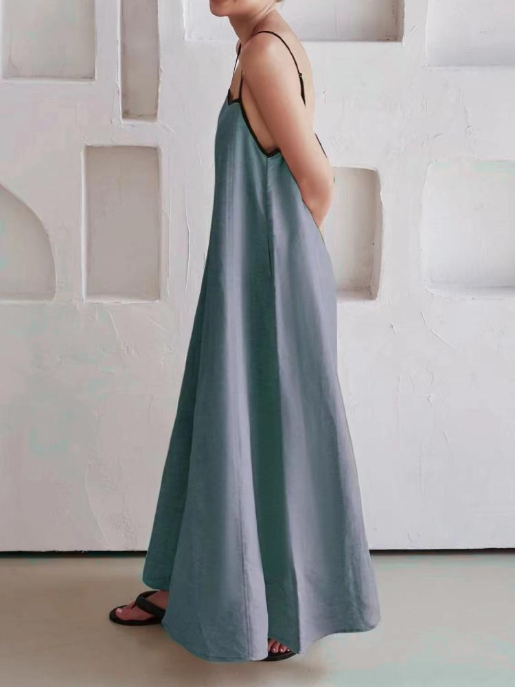 Модное хлопковое платье-бретелька контрастного цвета, весенне-летнее женское простое свободное вентилируемое платье для отдыха с большим подолом