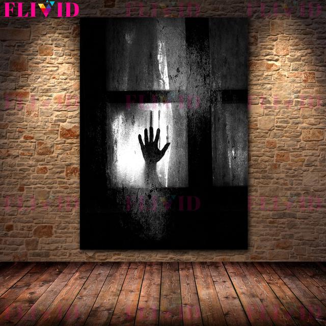 Ужасные фигурки призраков в окне Ретро настенная живопись на холсте Таинственная паника Художественные плакаты и принтеры