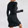 European and American women's clothing autumn and winter slim-fit hip-wrapped ruffle temperament commuting sexy long-sleeved dress