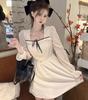 Spring Sweet Long Sleeve Dress Women Korean Style Square Collar White Autumn Party Dresses