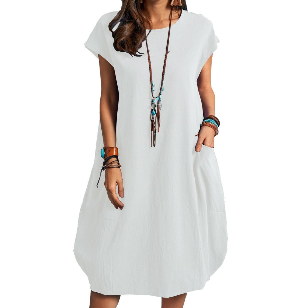 Loose Casual Solid Color Pocket Dress for Women
