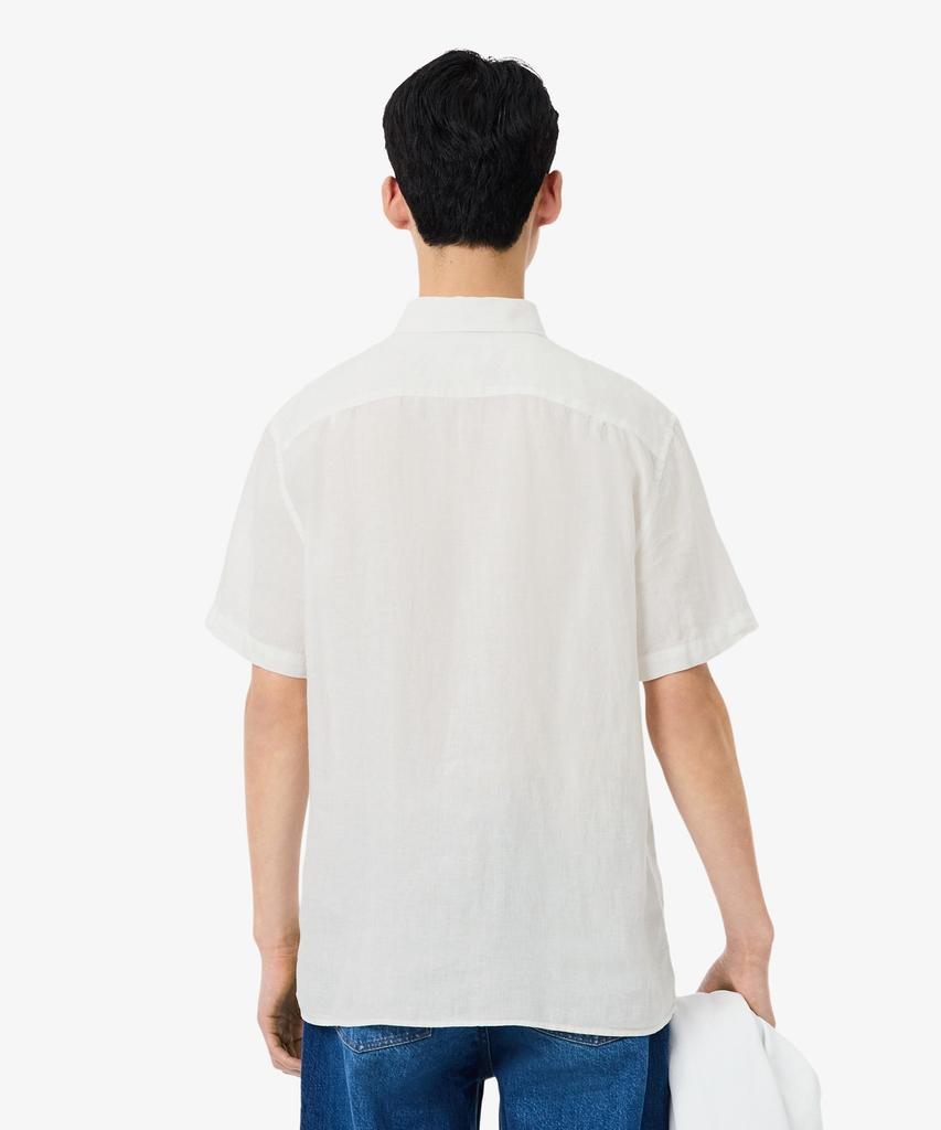 Мужская льняная однотонная рубашка с коротким рукавом LACOSTE Ch5699-56G 001
