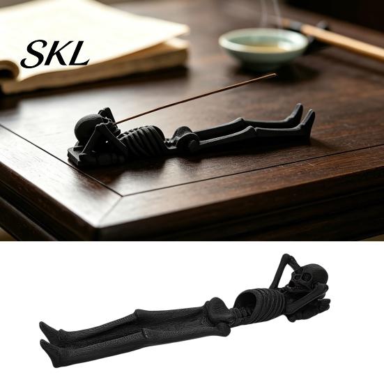Creative Gothic Gift Lying Skeleton Incense Stick Holder, Skull Burner, Censer, Dark Desktop Ornament Aesthetic Holder for Desk Tea Table Halloween