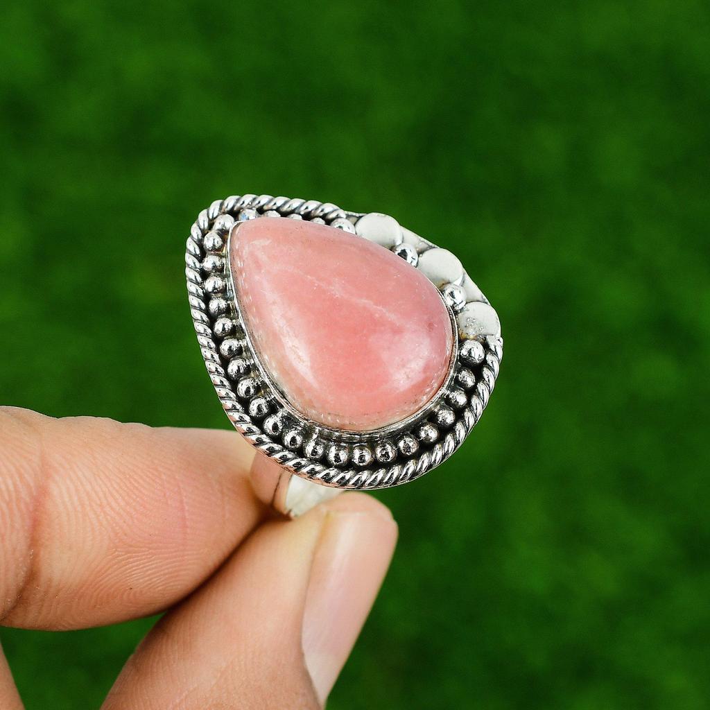 Mothers Day Deal Rhodochrosite Stone Sterling Silver Statement Heart Chakra Ring